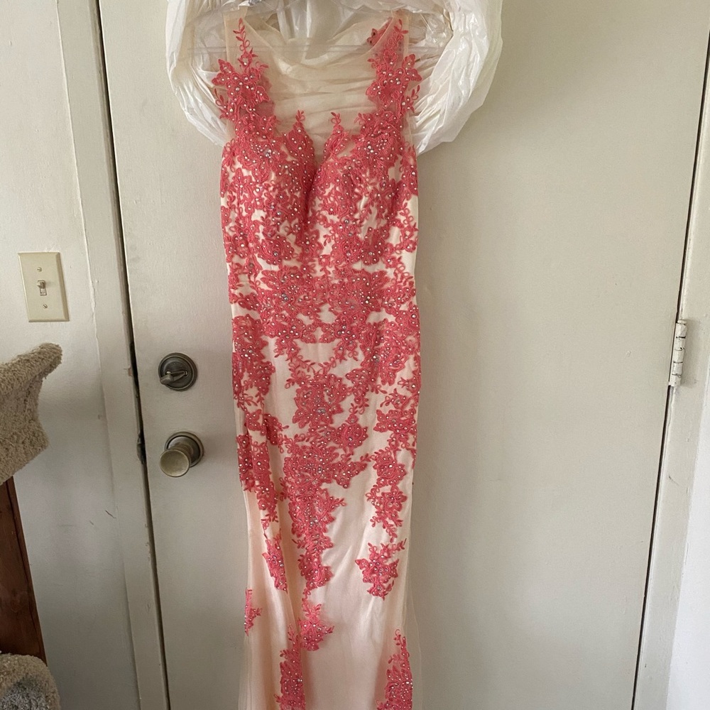 Floral lace prom dress